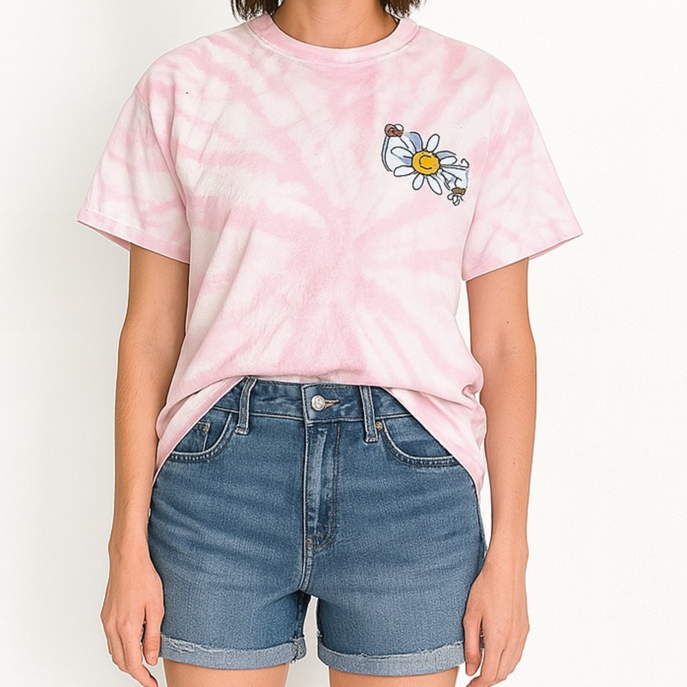 Pink and White Relaxed Short Sleeve Tee